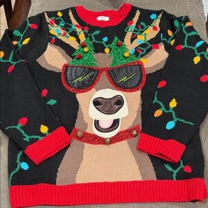 Holiday Time Festive Reindeer Face Sweater…